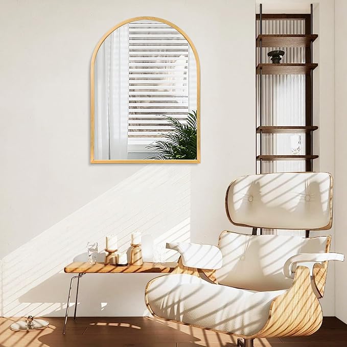 Arched Wall-Mounted Mirror Gold Arch Mirror Aluminum Alloy Frame Bathroom Mirror for Vanity Living Room, Bedroom, and Entryway 28"x20"