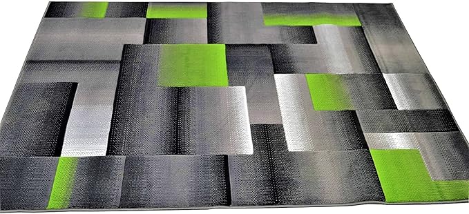 HR 5’ x 7’ Rug in Electric Green - Premium Quality Green/Black/Gray Abstract Geometric Modern Squares Pattern Area Rug - Contemporary Styling for Living Room, Bedroom - Unique Home Decor