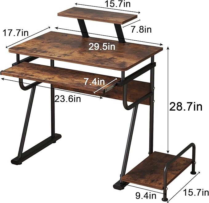 TigerDad Gaming/Computer Desk, Home Office Small Desk with Monitor Stand, Rustic Writing Desk, Dismountable Computer Tower Stand, Adjustable Storage Space, Modern Design Corner Table