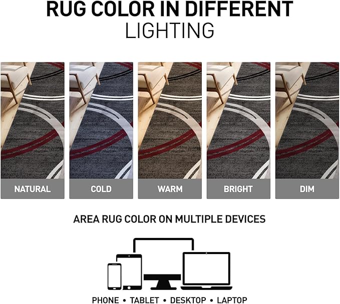 Rugshop Modern Wavy Circles Design Non-Shedding Area Rug, Carpet for Bedroom, Entryway, or Office, Red, 3'3" x 5'