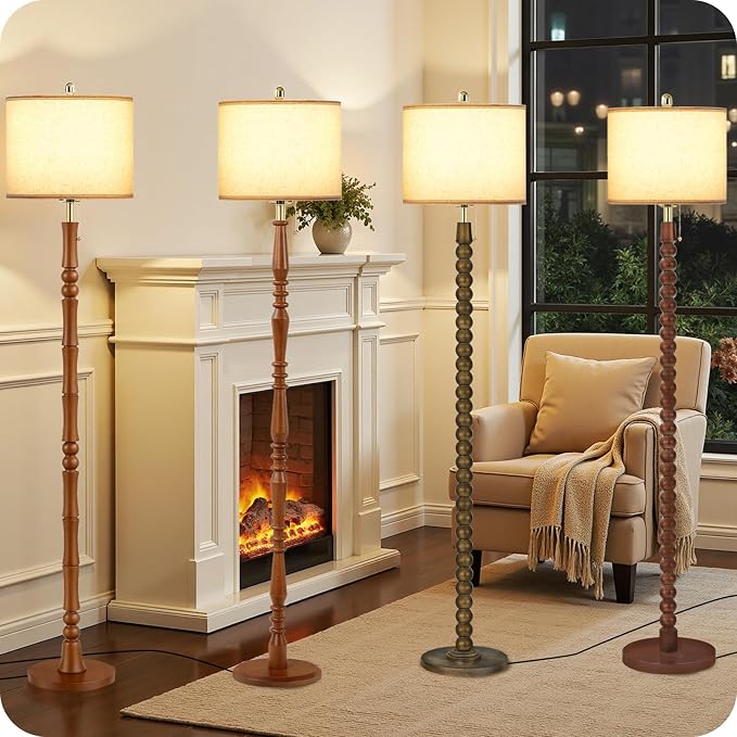 65" Solid Wood Floor Lamps for Living Room with Pull Chain Switch, Adjustable Color Temperatures, Vintage Farmhouse Floor Lamp, Tall Standing Lamp for Bedroom, Entryway, Reddish Brown SVE28LD05