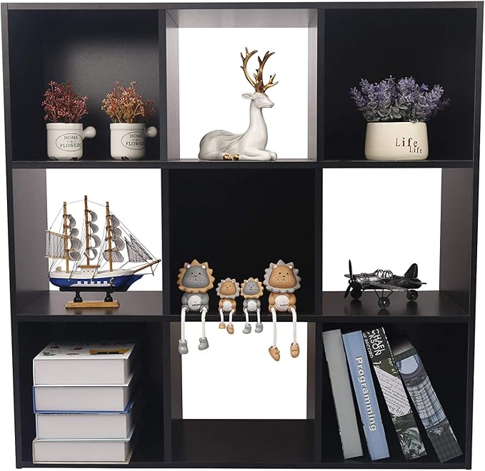 Home Basics Cubic Natural Wood Storage Rack, Room Storage Clothes Storage Home Decoration Bookshelf Toy Storage Cabinet Suitable for Home and Office Cabinets Natural 9 Cube