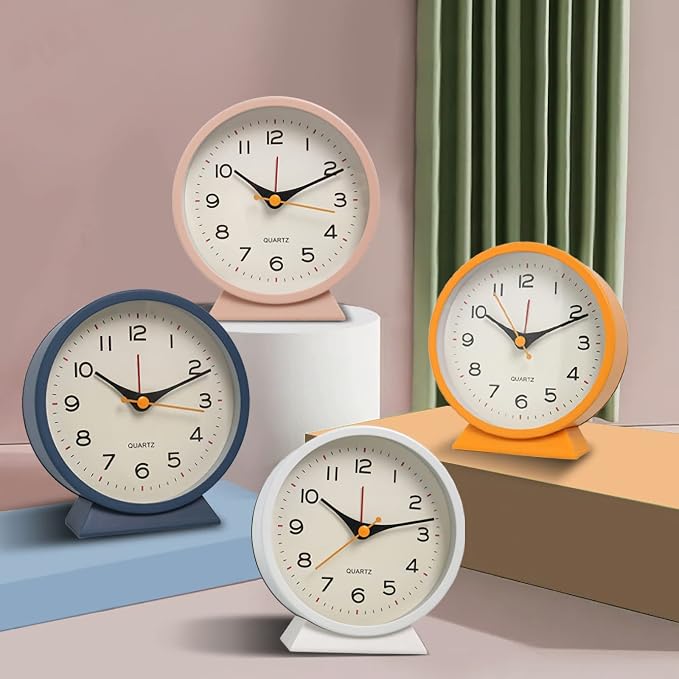 SHISEDECO 4.5" Battery Operated Antique Retro Analog Alarm Clock, Small Silent Bedside Deskclock with Light Function, Non-Ticking Tableclock for Living Room, Bedroom, Bedside, Shelf (Navy Blue)