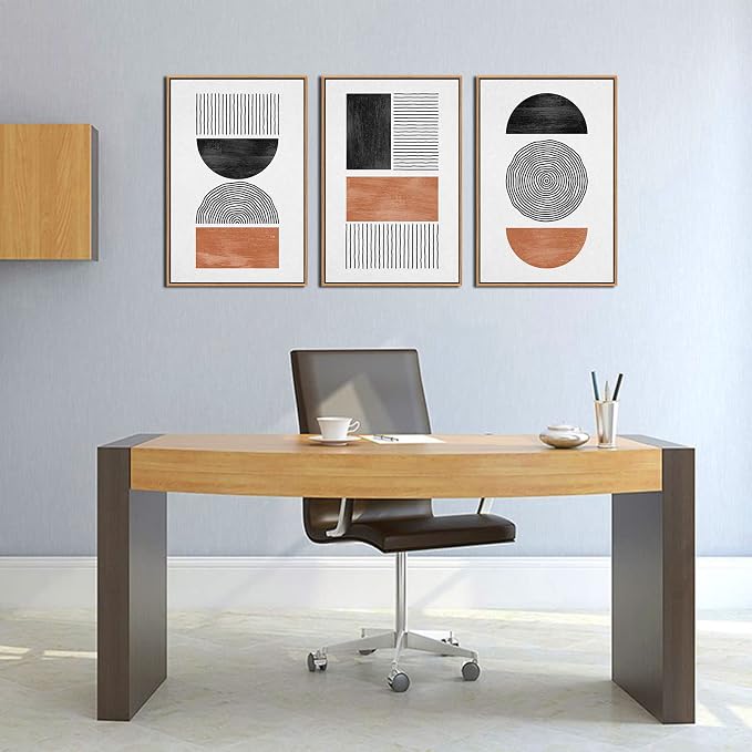 Framed Wall Art Canvas Set Mid Century Boho Pictures Modern Geometric Wall Decor Minimalist Black Brown Bohemian Abstract Painting Artwork for Living Room Bedroom Office 16"x24"x3 Natural