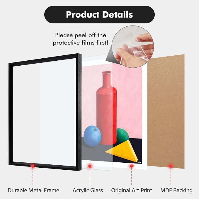 Framed Modern Abstract Geometric Wall Art, 11x14 Inch Poster Print, Contemporary Artwork for Walls with Matte Black Metal Frame, Minimalist Wall Decor Picture for Bedroom Living Room Office Hallway