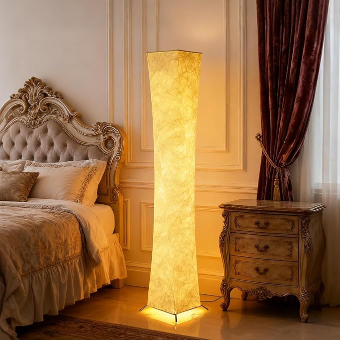 YIEONSHION Modern Floor Lamp with Soft Light, 52 Inch, Remote Control for 3 Colors & Brightness, Energy Efficient LED Tyvek Fabric Shade for Bedroom, Living Room