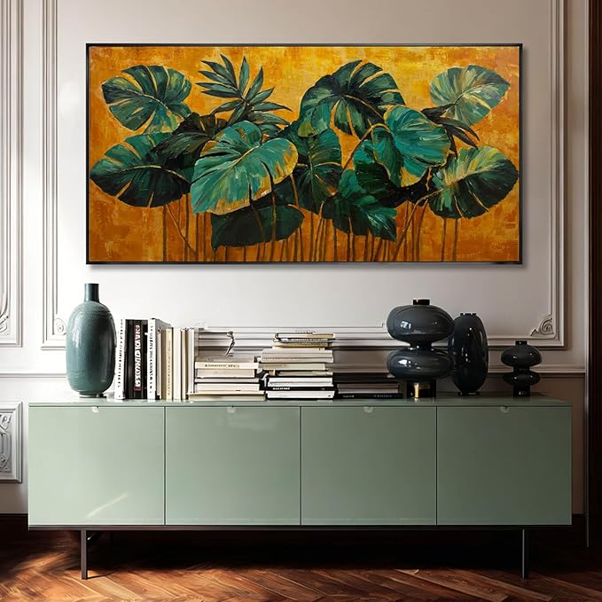 SOUGUAN Plant Canvas Wall Art Green and Gold Wall Decor Vintage Print Pictures 24"x48" Artwork for Bedroom Decorations for Living Room