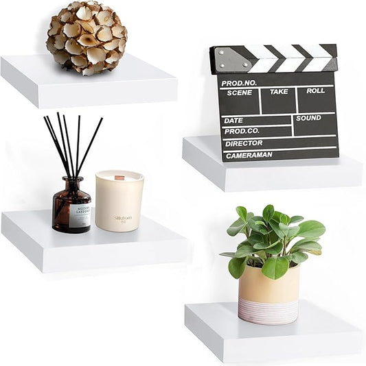 Sorbus 9X9 Inch Floating Shelves for Wall – Square Floating Shelf with Invisible Mounting Bracket for Kitchen, Bedroom, Living Room & Bathroom Decor – Rustic Showcase Wall Shelf (White, 4 Pack)
