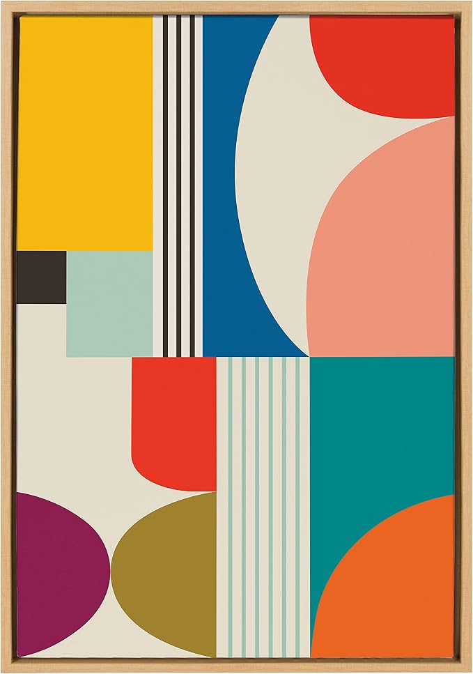Kate and Laurel Sylvie Mid Century Modern Pattern Framed Canvas Wall Art by Rachel Lee of My Dream Wall; 23x33 Natural; Colorful Abstract Art Print for Wall