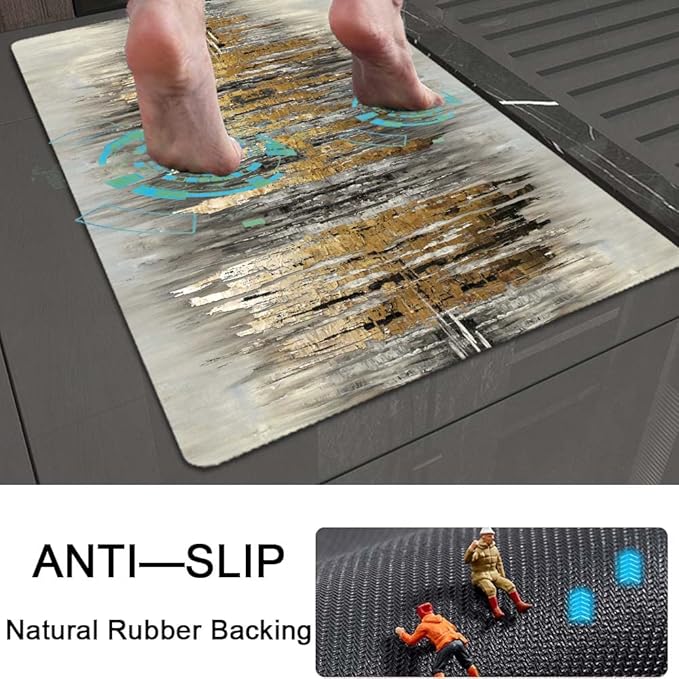 Bath Mat Rug,Gray Gold Crack Non Slip Quick Dry Super Absorbent Thin Bathroom Rugs Fit Under Door-Easy to Clean Bathroom Floor Mats-Shower Rug for Shower Sink Bathtub(20" x 31"in)