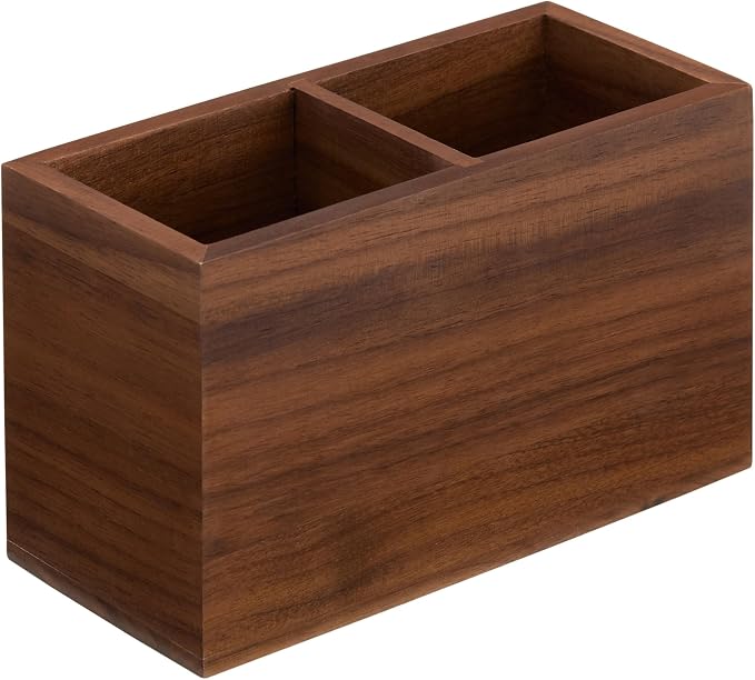 KORUA Walnut Pencil Holder (Double Slots) Wood Pen Holder for Desk