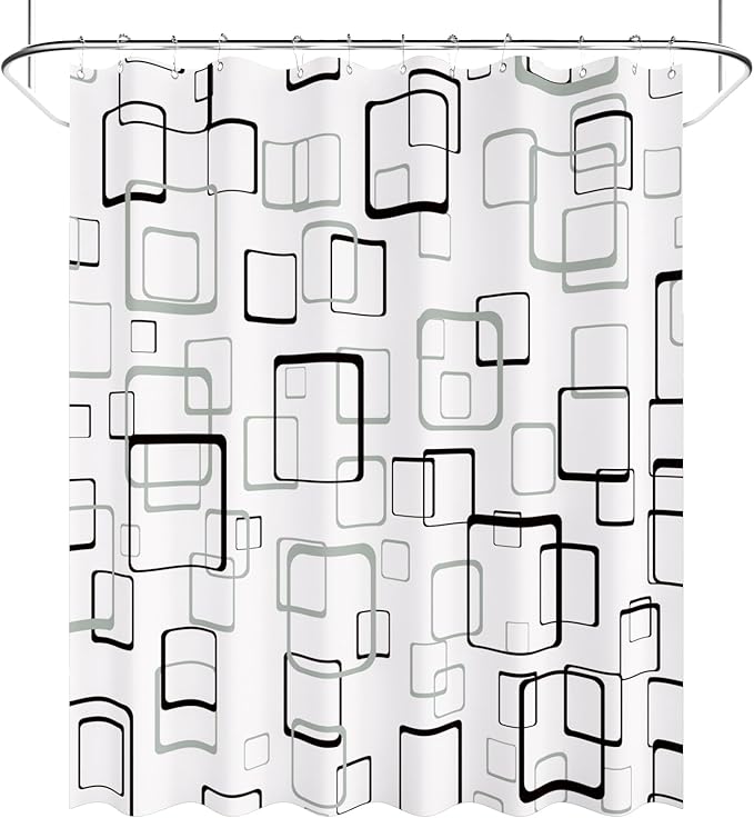 AmazerBath Shower Curtain Grey, Geometric Plaid Cloth Shower Curtain Sets with 12 Shower Curtain Hooks, Washable Fabric White Shower Curtain, Luxury Farmhouse Bathroom Shower Curtain, 72x72 Inches