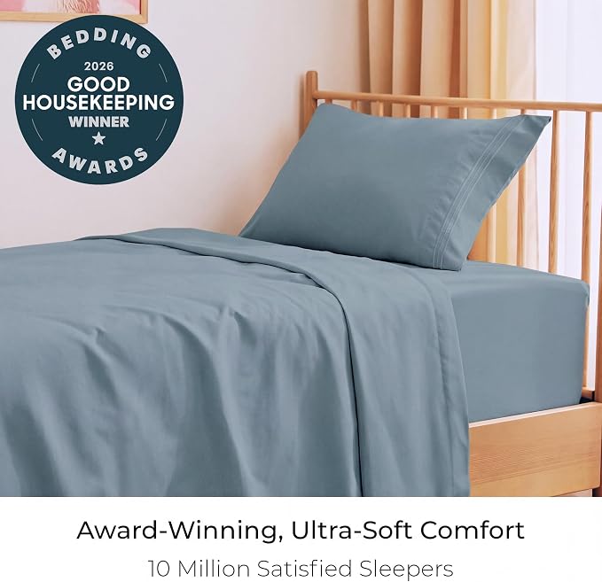 Mellanni Twin Sheets Set - 3 PC Iconic Collection Bedding - Hotel Luxury, Extra Soft, Cooling Bed Sheets - Wrinkle, Fade, Stain Resistant (Twin, Spa Blue)