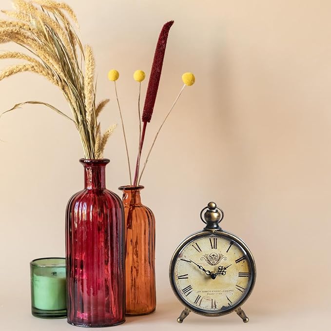 HZDHCLH Vintage Table Clock Battery Operated,Retro Mantel Clock for Living Room Fireplace Decor,Silent Metal Desk Clock (Brass)