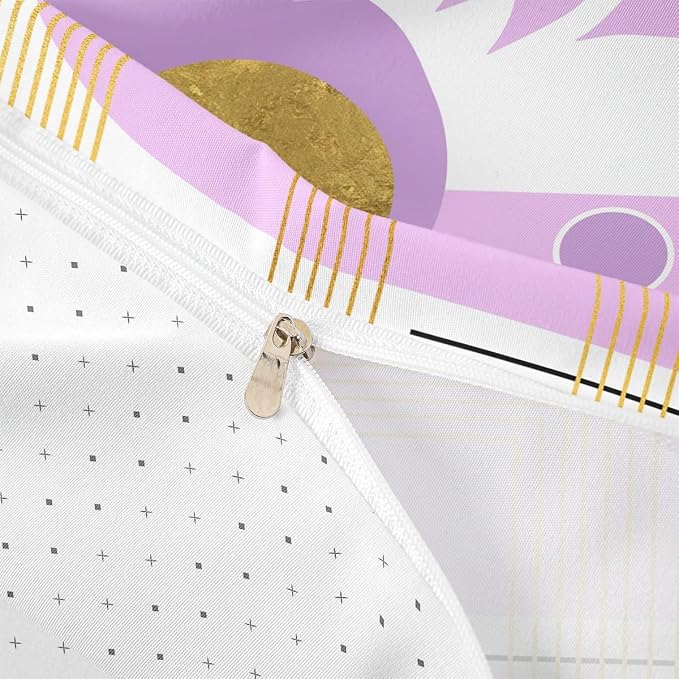 Erosebridal Purple and White Abstract Boho Duvet Cover King Size Minimalist Aesthetic Neutral Comforter Cover Mid Century Modern Bedding Set Botanical Leaves Geometric Bed Set