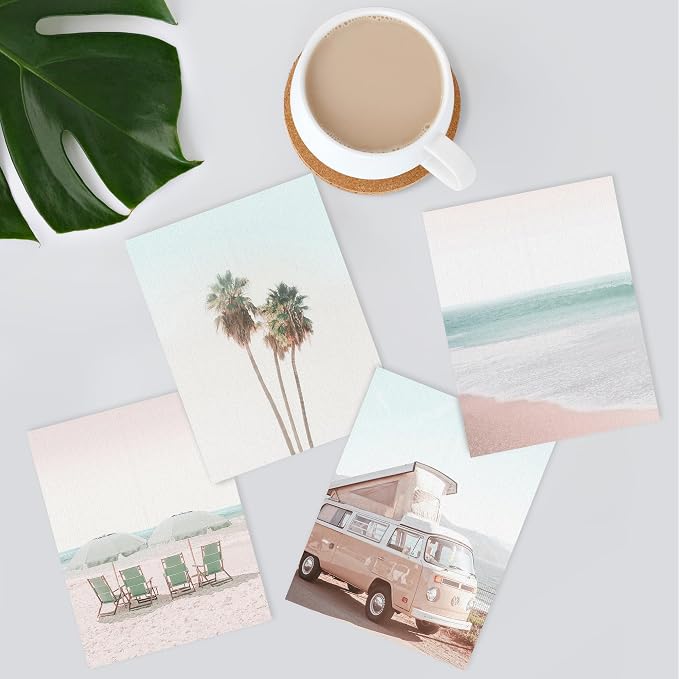 SIGNWIN Adhesive Canvas Poster Collage Print Gallery Set 1980s Retro Miami Beach Landscape Nature Wilderness for Living Room, Bedroom, Office - 8"x10"x 4