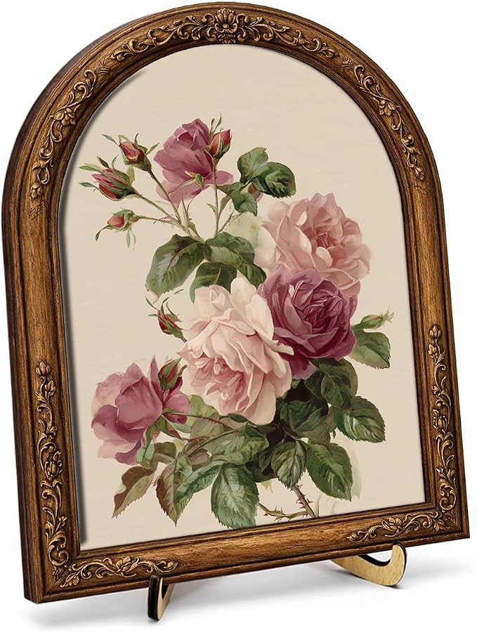 Shabby Chic Rose Wall Art Sign for Bedroom Decor, Pink Floral Arch Wooden Tabletop Sign, Romantic Vintage Shelf Decor, 8x10 Inch