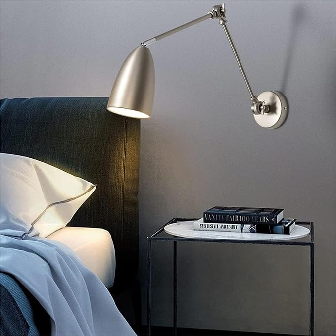 Retro Swing Arm Wall Lamp Adjustable Bedside Reading Light E27 Lighting Fixture Retractable Wall Sconce Antique Metal Wall Lamps for Bedroom Living Room Study Room