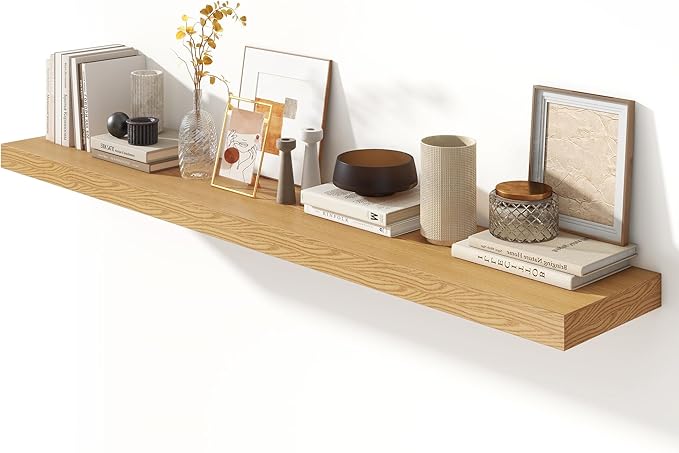 72 Inch Oak Floating Shelf | 12 Inch Deep Floating Shelves Set of 1 | 72" D x 12" D Rustic Wood Shelves for Wall | Deep Oak Shelves for Living Room Bathroom Laundry Room Kitchen