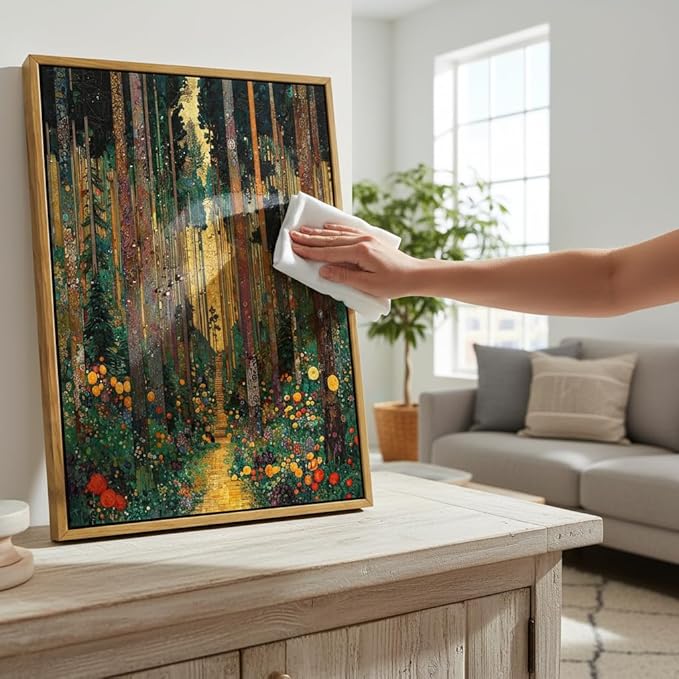 Floating Framed Gustav Klimt Forest Path Canvas Wall Art, Boho Floral Trees Print Poster, Colorful Abstract Nature Wall Decor Picture, for Modern Living Room and Bedroom Home Decoration, 8x10in