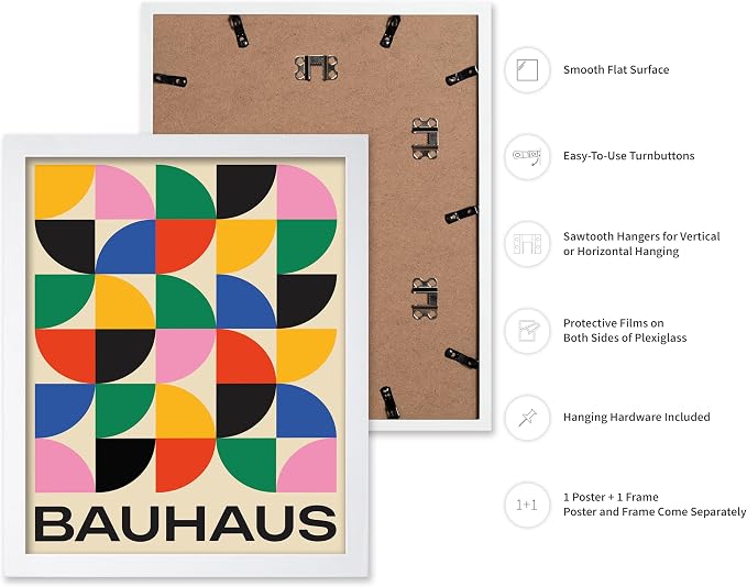 Poster Master Bauhaus Poster - Triangles Print - Geometric ART - Abstract ART - Graphic Design Style - Chic Boho - Mid Century Modern - Living Room or Bedroom Decor - 8x10 White Framed