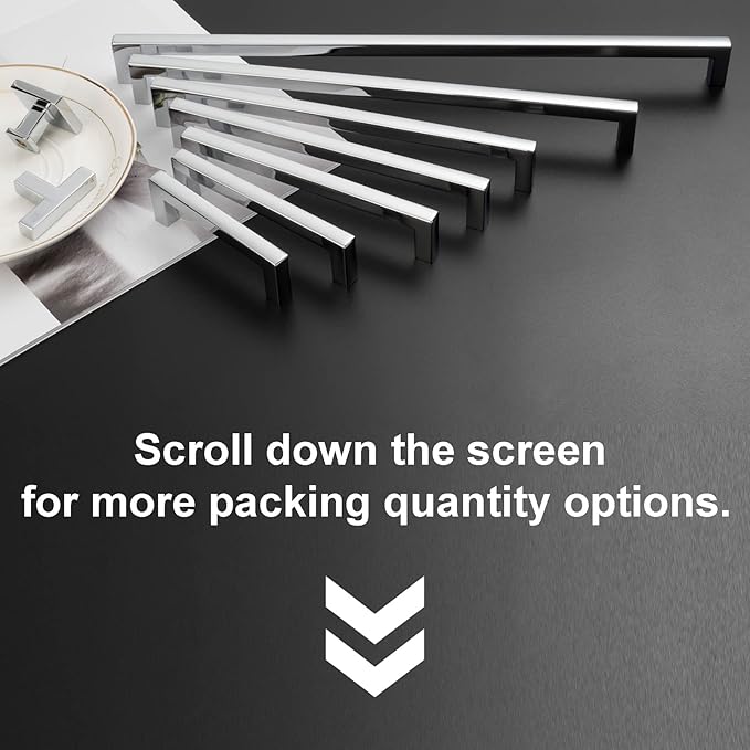 KOOFIZO Solid Square Bar Cabinet Handle - Chrome Furniture Pull, 7.6 Inch/192mm Screwhole Distance, Pack of 5 for Kitchen Cupboard Door, Bedroom Dresser Drawer, Bathroom Wardrobe Hardware