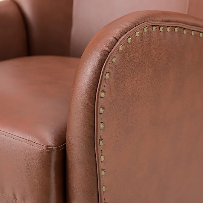 HULALA HOME Faux Leather Accent Chair Set of 2 with Removable Cushion, Comfy Upholstered Armchair with Metal Legs & Nailhead Trim Wingback Vanity Chair for Reading Living Room Bedroom, Brown