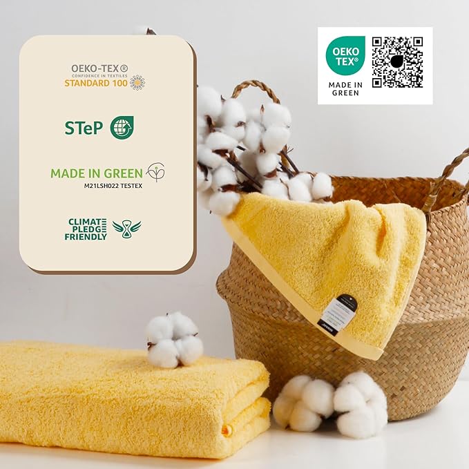 SEMAXE 4-Pack Luxury Bath Towels for Bathroom, 100% Cotton, Soft, Absorbent, and Quick-Drying, 55"x27", Yellow, Perfect for Hotels, Gyms, and Spas