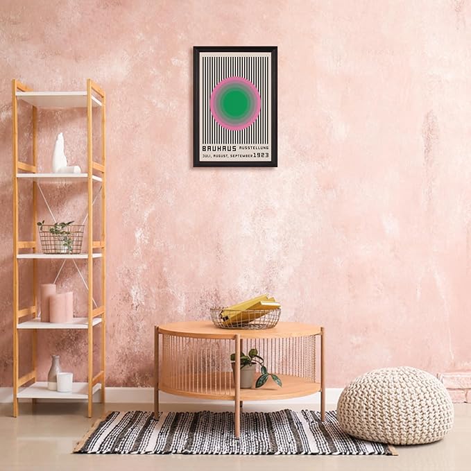 LZMXWX Bauhaus 1923 Ausstellung Poster Multicolor Concentric Circle With Black Stripes Canvas Wall Art Juli-August-September Prints For Home Bedroom Dorm Wall Decor 24x36in Black Framed Raised