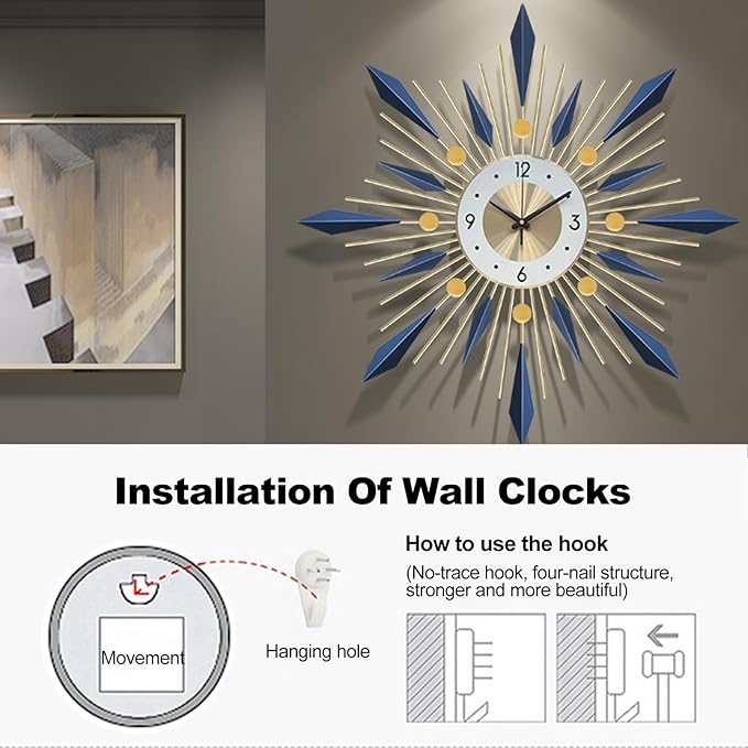 Ergocar Wall Clock, Stylish and Simple Large Decorative Kitchen Wall Clock, No Tick Silent Modern Metal Wall Clock, Suitable for Living Room, Office