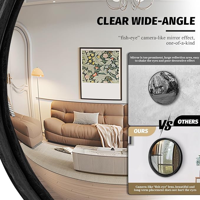 Hand-Forged Antique Black Round Convex Mirror, 12" Small Circle Wall Mirror with Thick Metal Framed, Round Decorative Wall Mirrors for Bathroom, Vanity