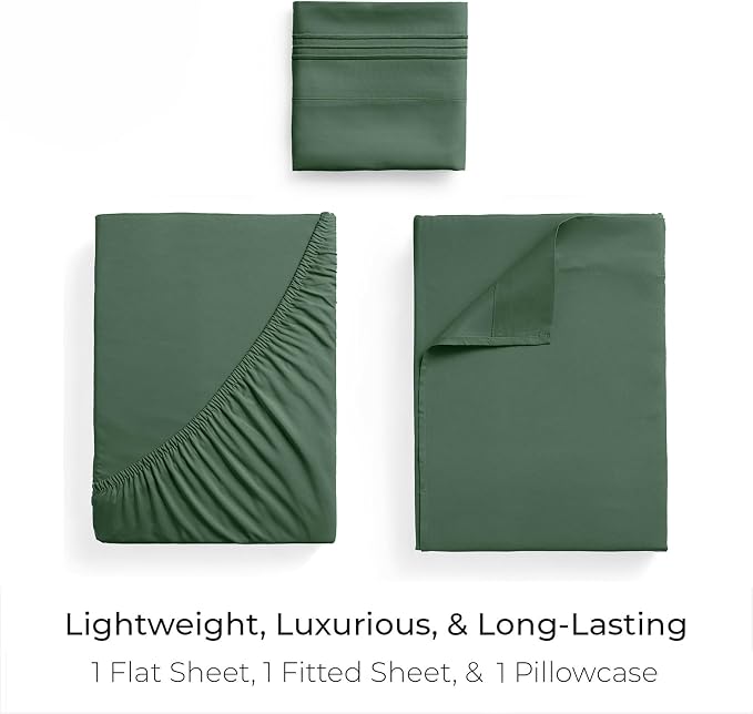 Mellanni Twin XL Sheets Set - 3 PC Iconic Collection Bedding - Hotel Luxury, Extra Soft, Cooling Bed Sheets - Wrinkle, Fade, Stain Resistant (Twin Extra Long, Emerald Green)
