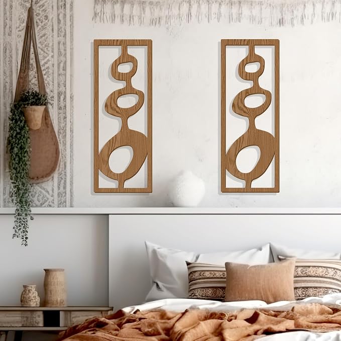 Zzbakress 2 Pcs Mid Century Wall Decor Wooden Mid Century Modern Decor Modern Art Wall Decor Abstract Wall Decoration Geometric Wall Art for Home Living Room Bedroom (Style T)