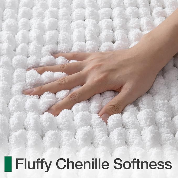 LUMI Luxury Bathroom Rug, Ultra Soft Quick Dry Bath Mat, Non-Slip Absorbent Thick Chenille Bath Rug, Cozy Braid Design Floor Mat for Bathtub, Sink, Laundry, Bedroom, White, 17"x30"