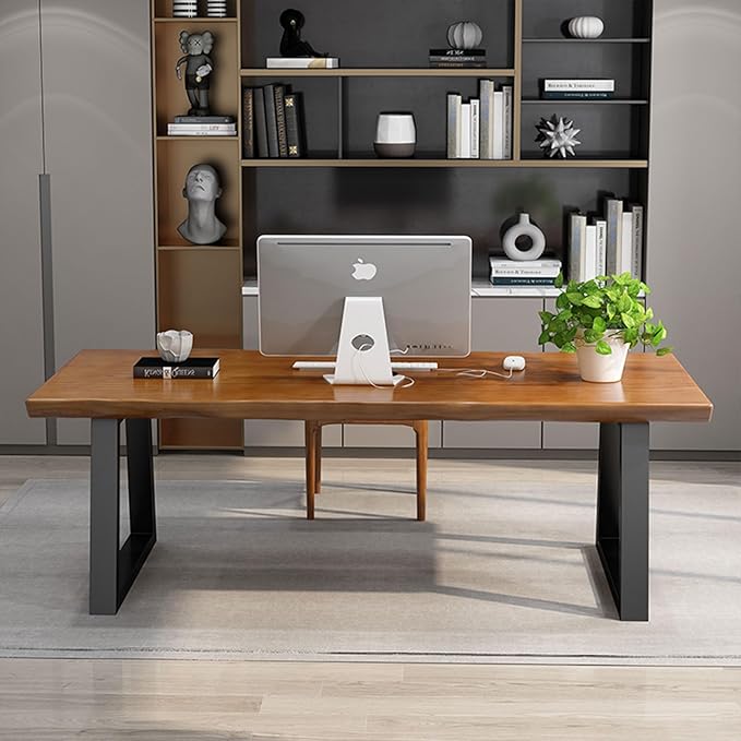 Modern Solid Wood Executive Desk – Spacious and Minimalist Home Office Workstation Perfect for Writing and Professional Use (Light Brown, 63in)
