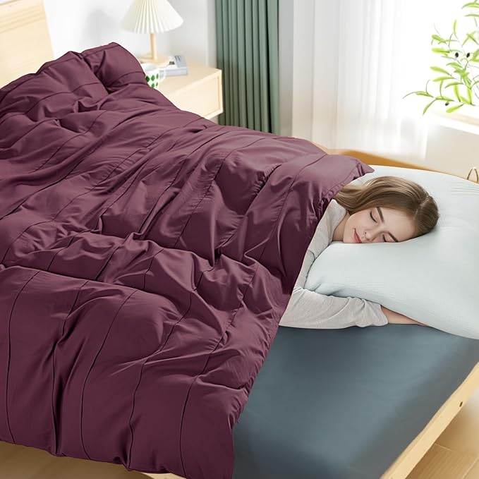 NEXHOME PRO 100% Organic Cotton Duvet Cover California King Size, Linen Like Pleated Textured Burgundy Bedding Set, 3pc Bedding Set with Zipper Closure, Soft,104"x98", No Comforter