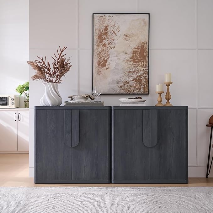 69'' Sideboard Buffet Cabinet W/Storage, Modern Accent Cabinets W/Curved Handles & Adjustable Shelves, 4 Doors Coffee Bar Buffet Table Credenza for Living Room Kitchen Hallway, Dark Grey