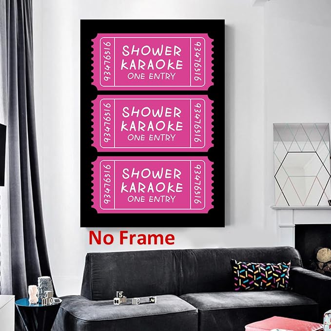 Vintage Ticket Canvas Wall Art Pink Aesthetic Paintings Funny Shower Pictures Preppy Aesthetic Posters Retro Trendy Wall Art Pink Preppy Painting Modern Trendy Girls Posters 16x24inch Frameless