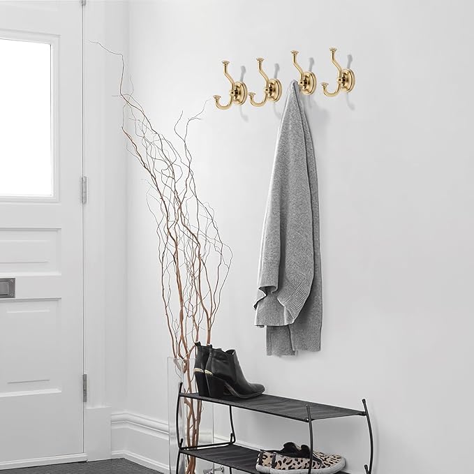 khtumeware 3 Pack 4-1/2 inch Zinc Alloy Vintage Wall Champagne Bronze Large Coat Hooks Suitable for Tile, Wood Board, Glass Walls, Bathroom, Entrance Hall, Kitchen, Multi-Functional Robe Hooks