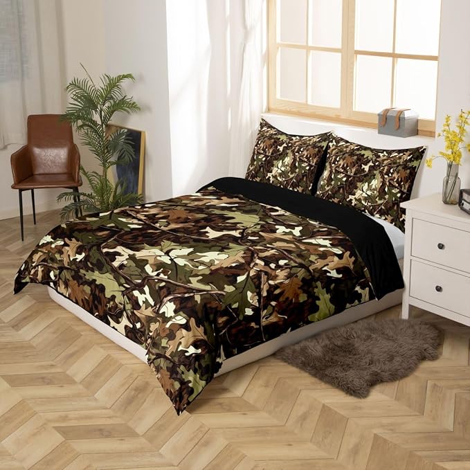 Tree Branches Duvet Cover Set Botanical Leaf Plant Twin Bedding Sets for Girls for Kids Boys | Natural Green Camo Tree Comforter Cover Woodland Tropical Jungle Bed Set, Room Decor Aesthetic