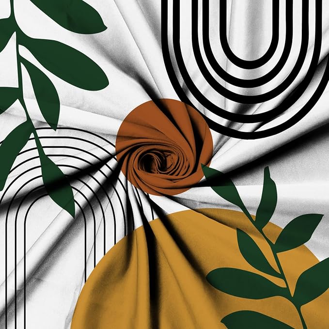 Boho Geometric Shower Curtain White Beige Mid Century Abstract Arch Curve Bathroom Curtain Minimalistic Sun Shower Curtain Sets for Bathroom Extra Long 69x70 in with 12 Hooks