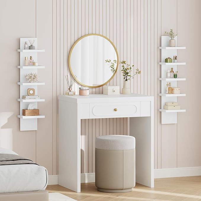 HOOBRO 5 Tier Wall Shelf Unit, 2 Pack Floating Shelves Wall Mounted, Wall Mount Vertical Shelving, Floating Storage Rack, Organizer Tall Tower Design for Livingroom, Bedroom, Kitchen, White WT18BJP201