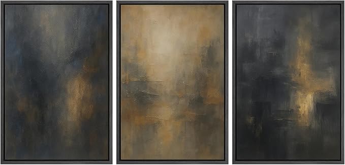 MUDECOR Framed Wall Art Print Set Dark Abstract Modern Contemporary in Navy Blue and Gold Brushstrokes Illustrations Modern Art Decorative Colorful for Living Room, Bedroom, Office - 24"x36"x3 Black
