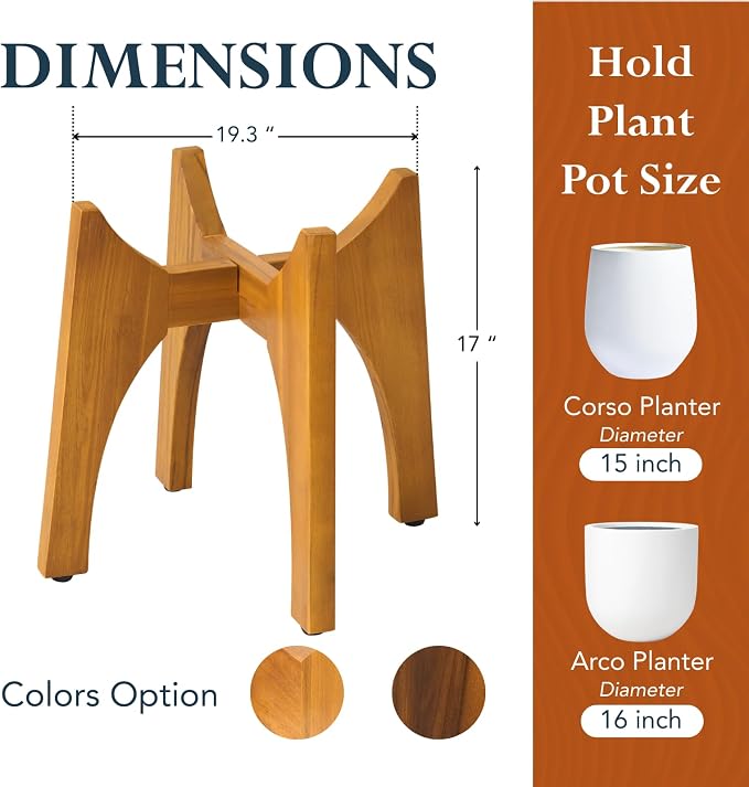 KUTE NEST 17" H x 19.3" W Acacia Solid Wood Plant Stand, Mid Century Plant Holder for Outdoor & Indoor Use, Ideal for Corso & Arco Planter, Golden Finish for Modern Home (Golden Teak, High - Medium)