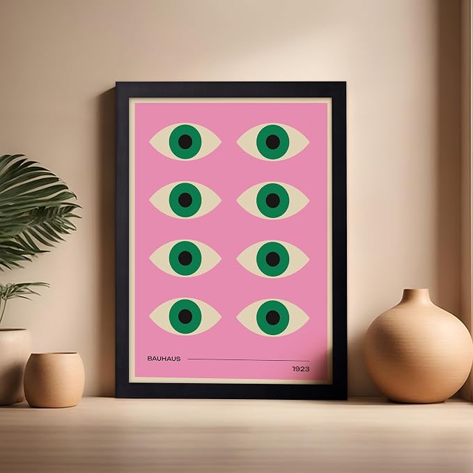 Poster Master Bauhaus Poster - Green Eyes Print - Graphic Design Art - Geometric Art - Chic Boho Art - Mid Century Modern Art - Abstract Art - Living Room or Bedroom Decor - 16x20 Black Framed