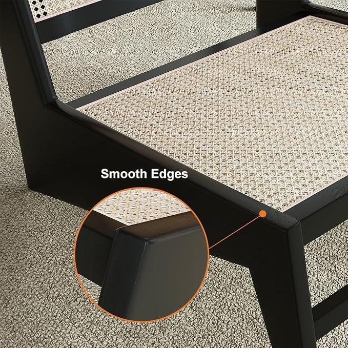 homary Japandi Rattan and Wood Lounge Chairs Mid Century Modern Armless Accent Chair for Living Room Bedroom Balcony & Patio (Black)