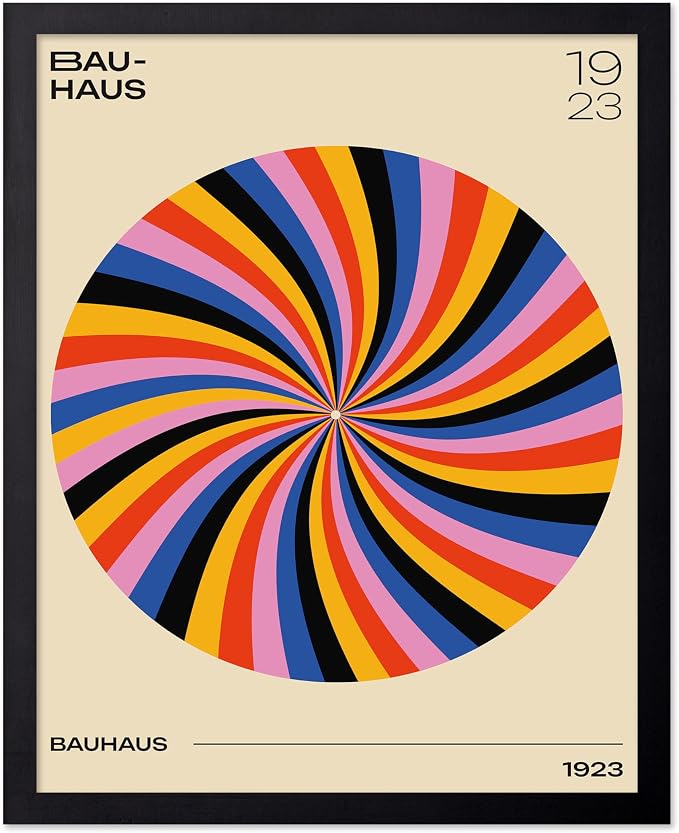 Poster Master Bauhaus Poster - Spiral Colors Print - Geometric ART - Abstract ART - Psychedelic Style - Chic Boho - Mid Century Modern - Living Room or Bedroom Decor - 16x20 Black Framed