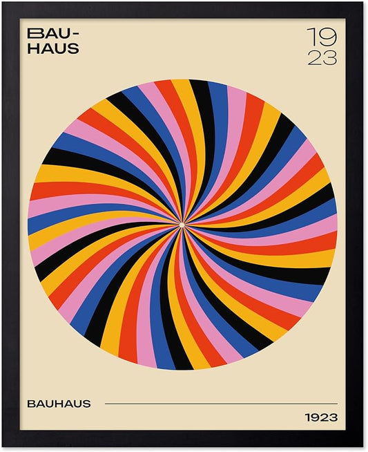 Poster Master Bauhaus Poster - Spiral Colors Print - Geometric ART - Abstract ART - Psychedelic Style - Chic Boho - Mid Century Modern - Living Room or Bedroom Decor - 16x20 Black Framed