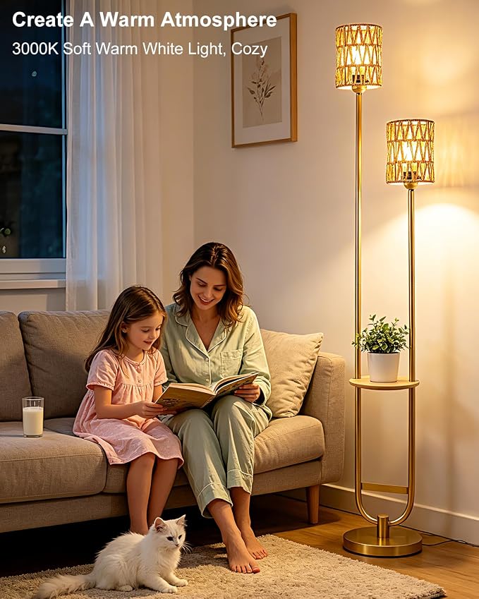 Lightdot 63IN Gold Floor Lamp with Table Mid Century Standing Lamps with Warm White Bulbs Included Unique Vintage Tall Floor Lamp with 5Lbs Heavy Base for Living Room/Party/Sofa Beside/Corner Decor