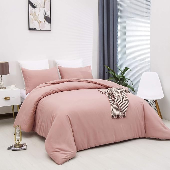 Pureant Blush Pink Comforter Set California King Dusty Pink Bedding Comforter Sets Cotton Bedding for Women Girls Bean Pink Comforter Cal King Soft Solid Color Blanket Quilts Muave Comforter
